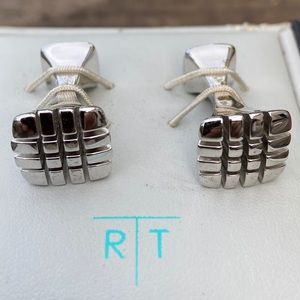 SOLD Tateossian Clufflinks Rhodium Scored Dumbbell